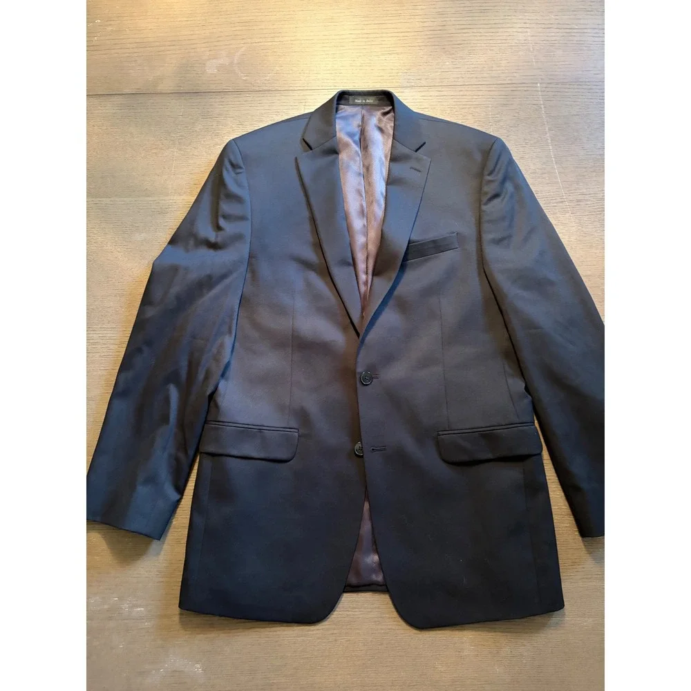 Calvin Klein Mens 100% Wool 2-Button Suit Jacket Blazer Black 40L RN 90736